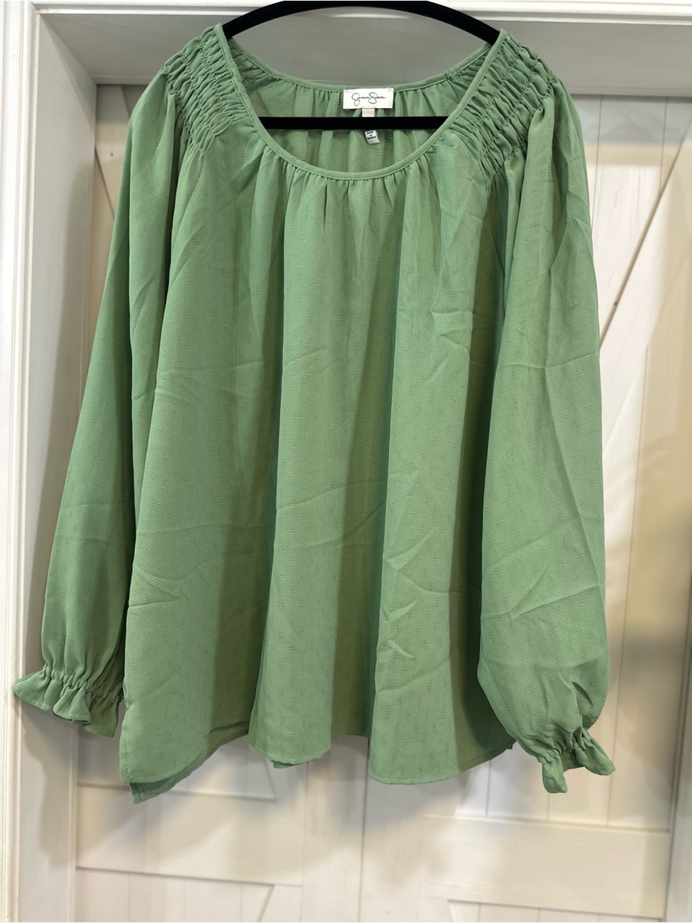 Jessica Simpson Sage Green Smocked Yoke Peasant Blouse